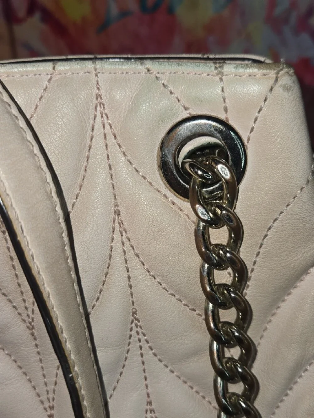 kate spade Quilted Chain-Handle Shoulder Bag in Pale Pink with Silver Hardware